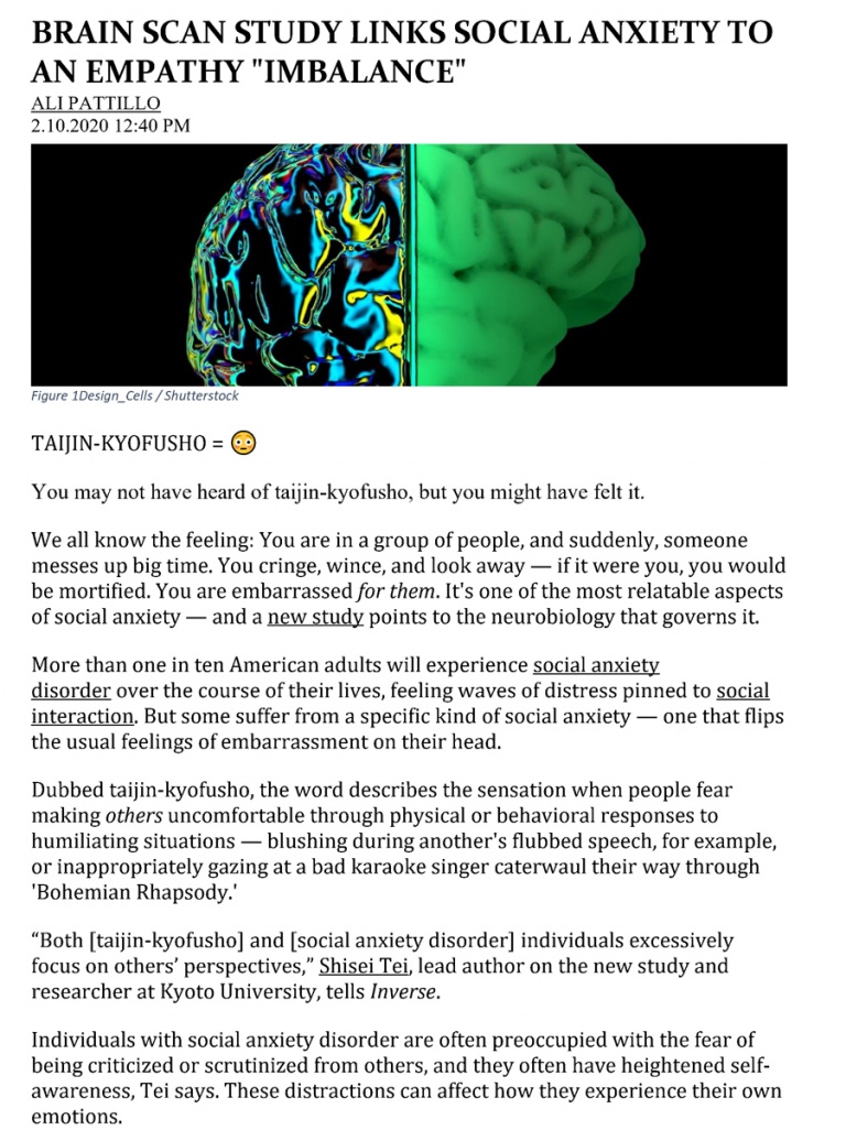 Brain Scan Study Links Social Anxiety to an Empathy "Imbalance"